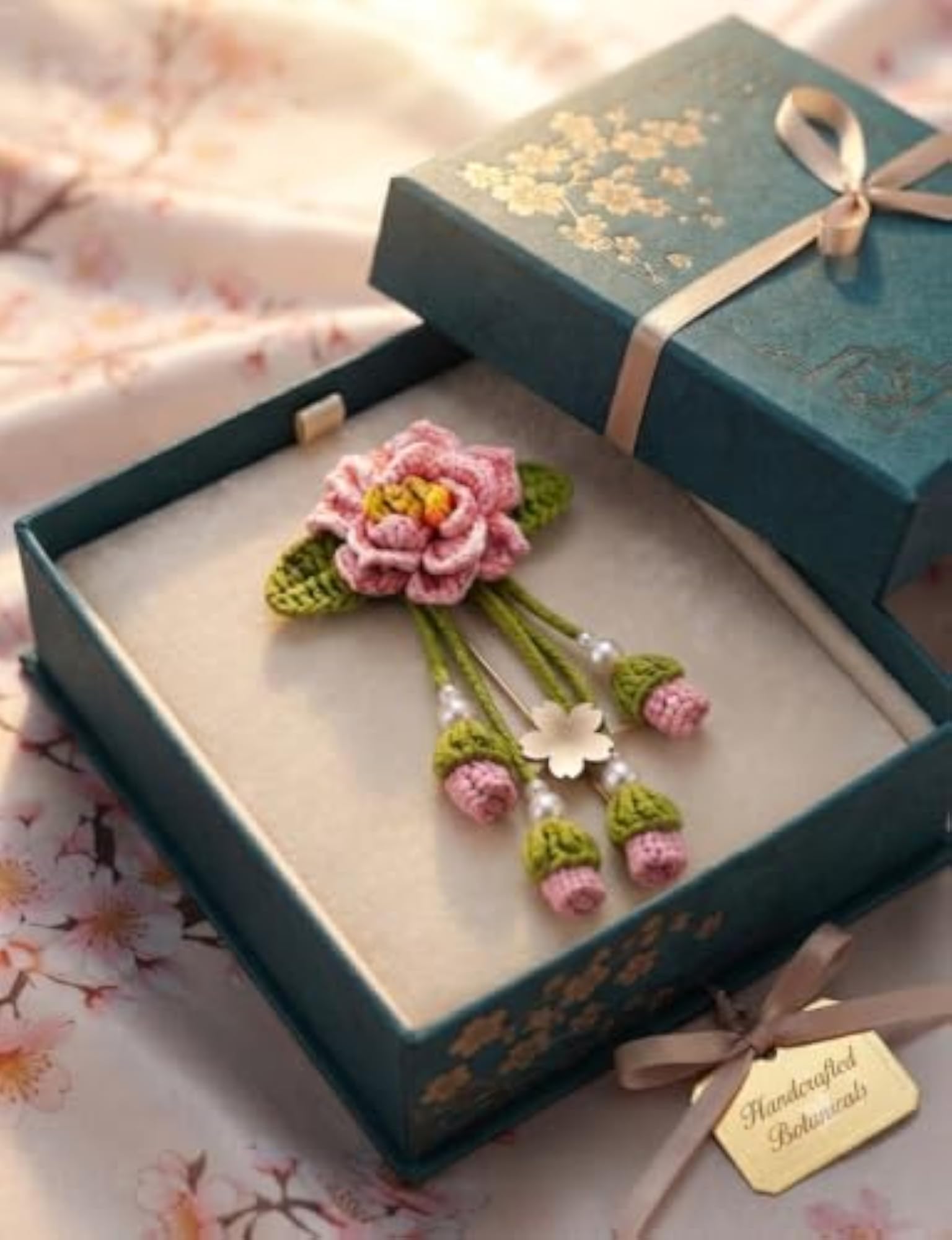 Handmade Crochet Flower Hair Clip with Pearl Beads